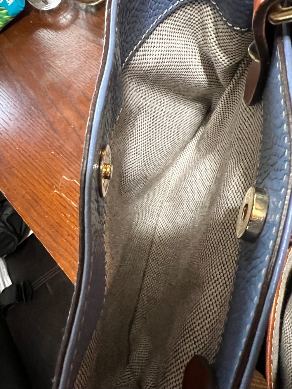 Dooney & Bourke Blue Pebbled Leather Satchel with Brown Trim - Picture 11 of 12